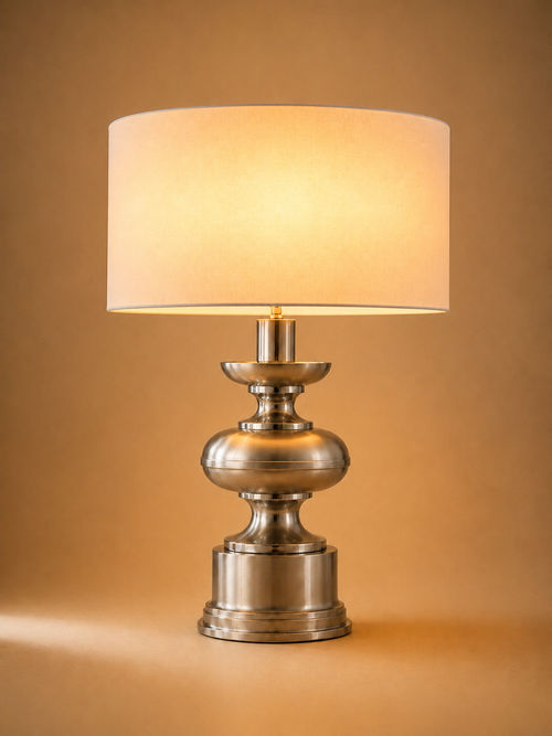 Grande lampe sculpturale en aluminium brossé dans le goût de Delmas, années 1970