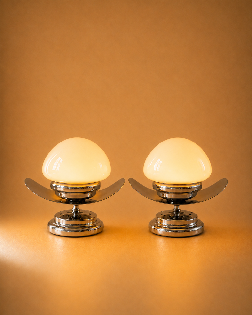 Paire de lampes Space Age en chrome et verre opalin, années 1970