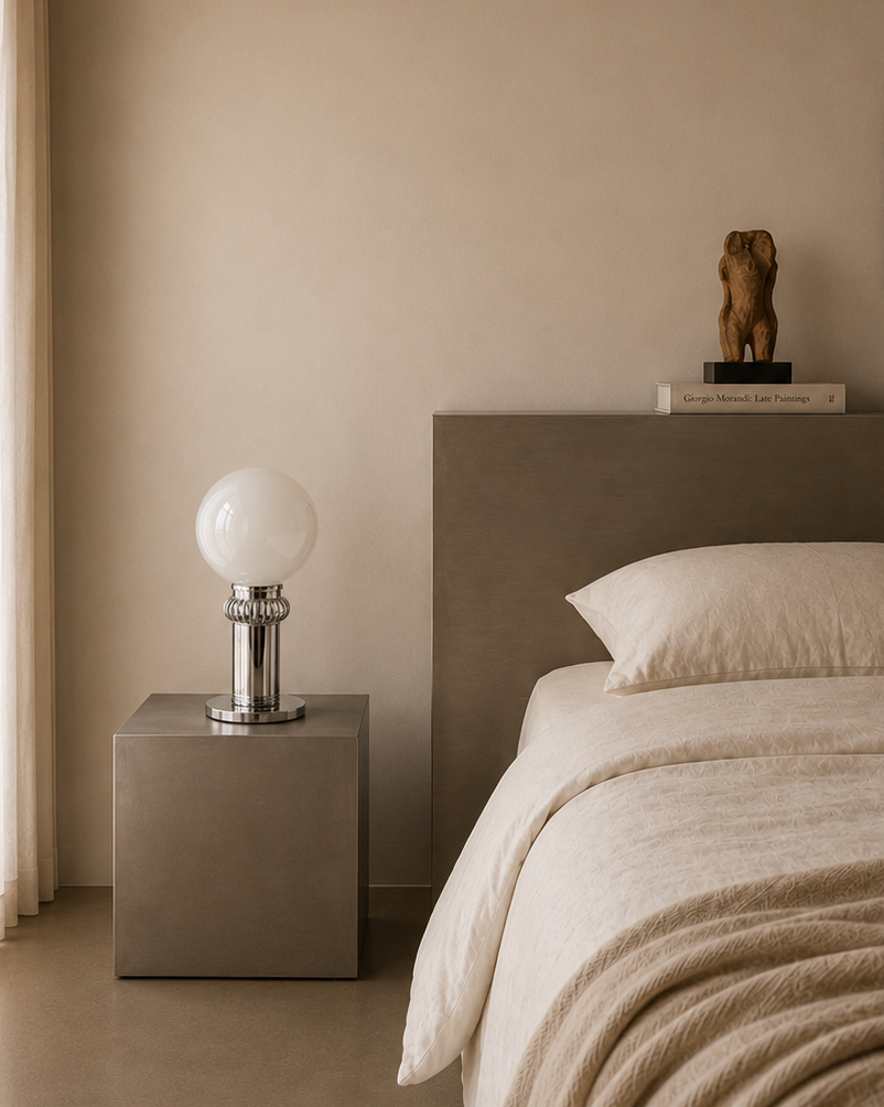 Paire de lampes en chrome et globes opalins — années 1970