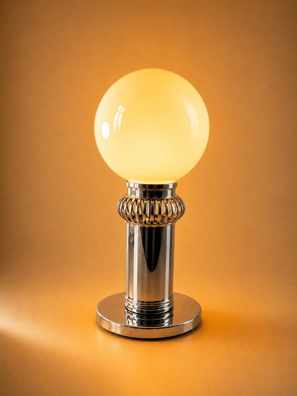 Paire de lampes en chrome et globes opalins — années 1970
